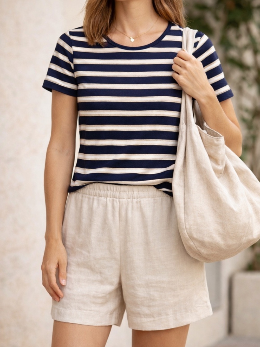 LAUREN Ralph Lauren Navy, White & Gold Striped Short Sleeve Tee - Picture 3 of 4